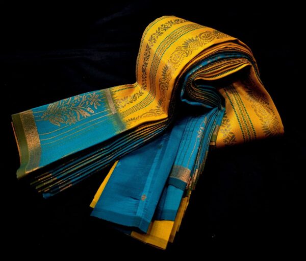 Siddhanth Kubera Saree – Mustard Yellow with Peacock Blue
