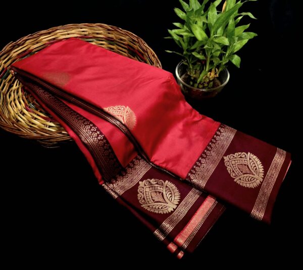 Luxery Semi Soft Silk Golden Zari Design Red