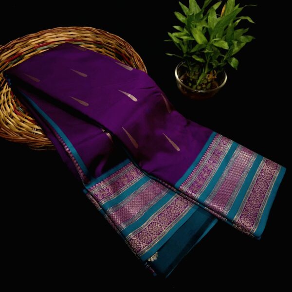 Luxery Semi Soft Silk Thilagam Design Violet Teal Green