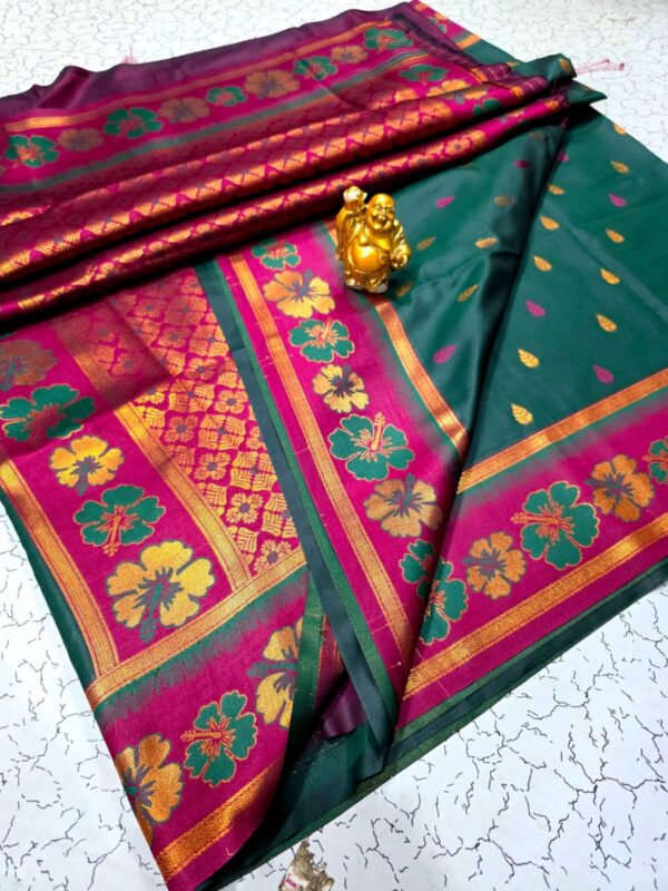 Luxery Soft Silk Hibiscus Design - Green