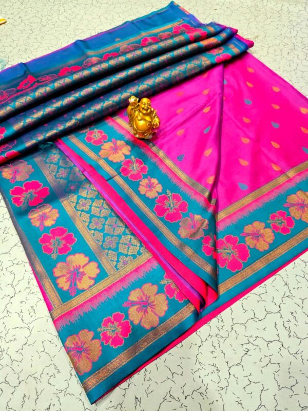 Luxery Soft Silk Hibiscus Design - Pink