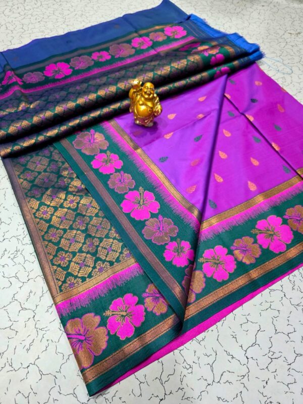 Luxery Soft Silk Hibiscus Design - Purple