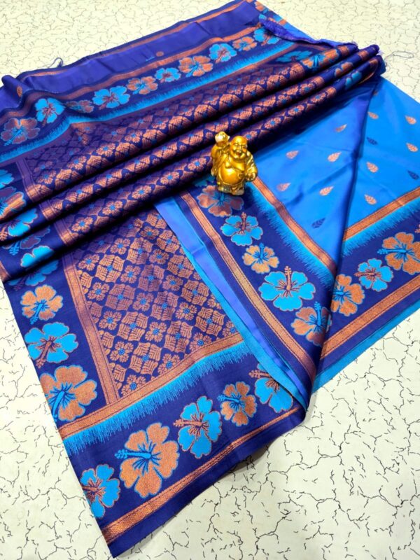 Luxery Soft Silk Hibiscus Design - royal blue