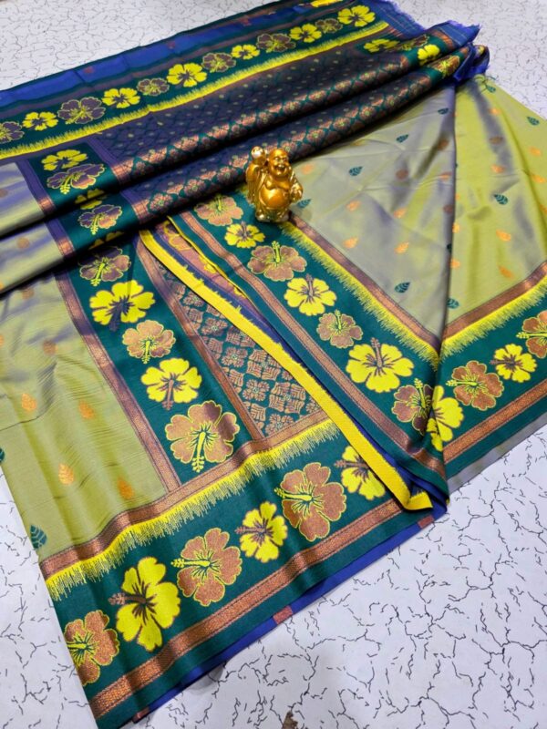 Luxery Soft Silk Hibiscus Design - pista green