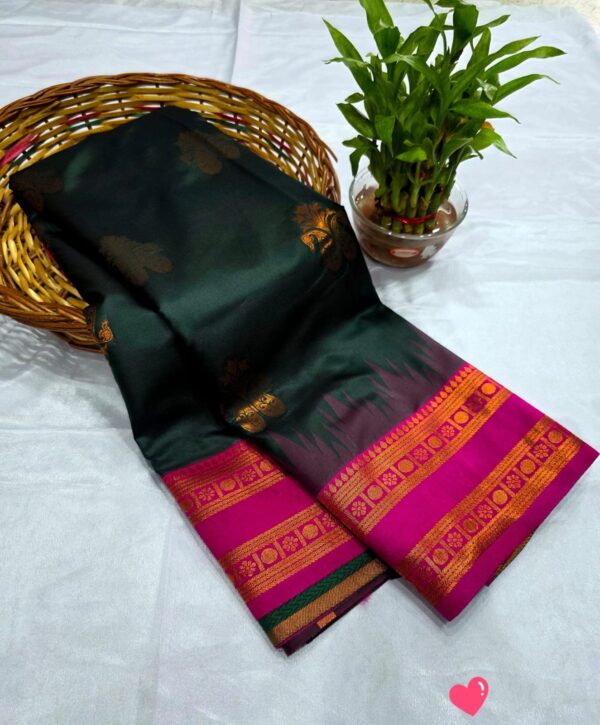 Luxery Golden Zari Soft Silk - dark green