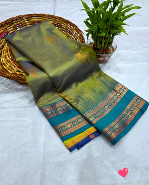 Luxery Golden Zari Soft Silk - olive green