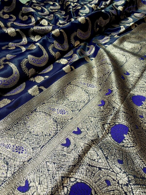 Dark Coloured Banarasi Satin silk - navy blue