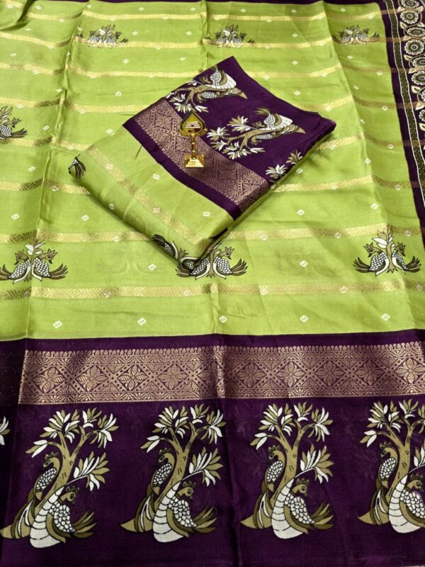Dola Silk Double Peacock Design with Zari Border - Green