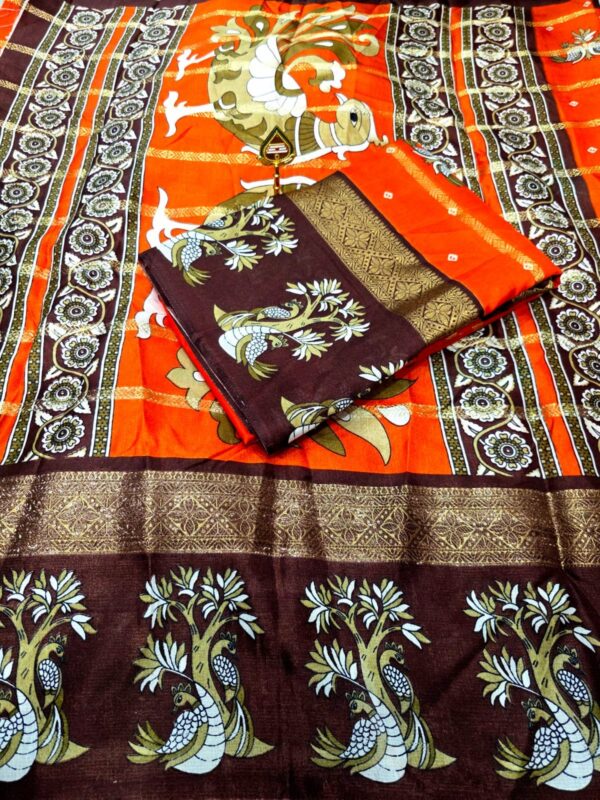 Dola Silk Double Peacock Design with Zari Border - Orange