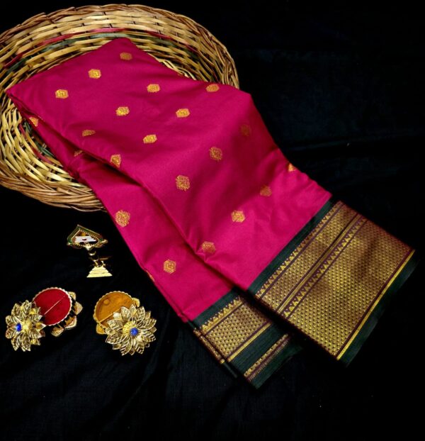 Kanchi Semi Silk saree - Pink Green Border