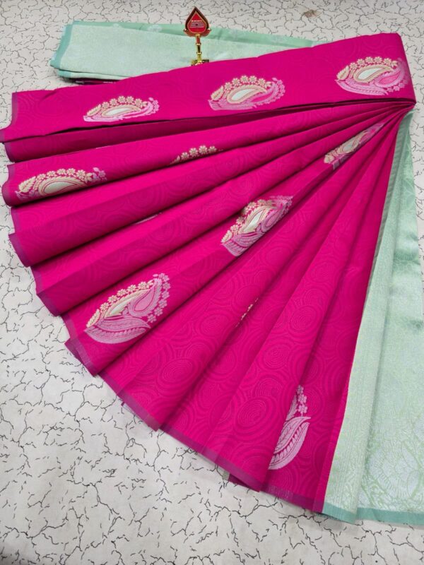 Borderless Kubera Silk Saree - pink light green