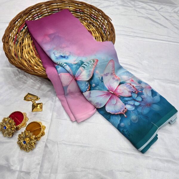 Digital Poonam Saree – Butterfly Dream Design - pink