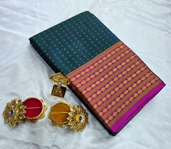 Arani Semi Silk Zari Border - peacock blue