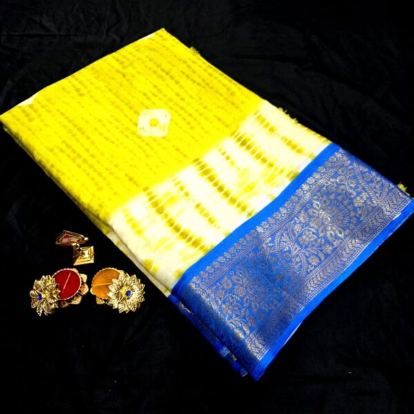 Siddhanth Weaves Masaba Saboori - light yellow & White blue Zari Border