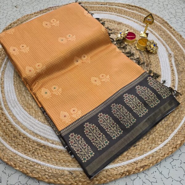 Siddhanth Weaves Vanakkam Silk - Orange Black Zari border