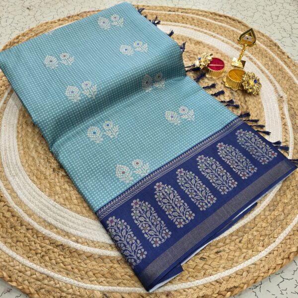 Siddhanth Weaves Vanakkam Silk -  blue & navy blue Zari border