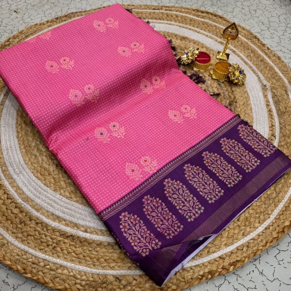 Siddhanth Weaves Vanakkam Silk - Pink & Purple Zari border