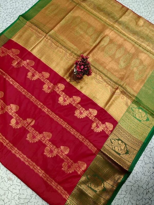 Kanjeevaram Treditional Semi Silk saree - Red & gold Zari Border