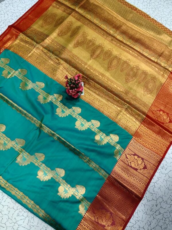 Kanjeevaram Treditional Semi Silk saree - Rama green & gold Zari Border