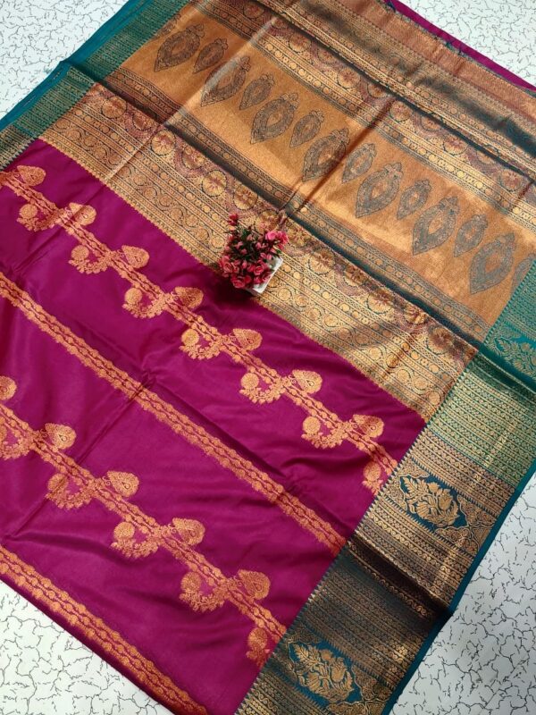 Kanjeevaram Treditional Semi Silk saree - Rich Magenta & gold Zari Border