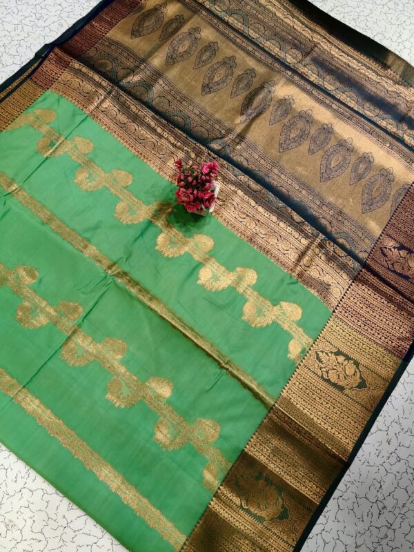 Kanjeevaram Treditional Semi Silk saree - green gold Zari Border