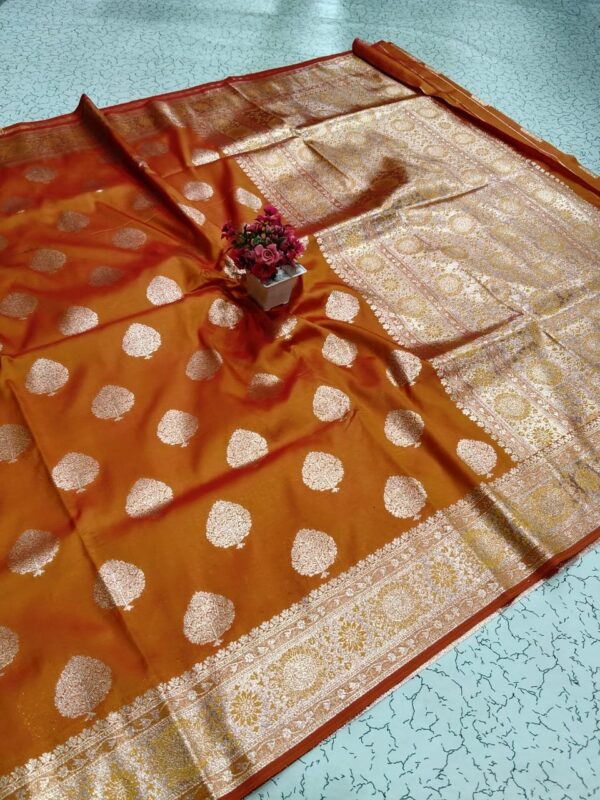 Pure Kora Silk Silver Zari - Orange