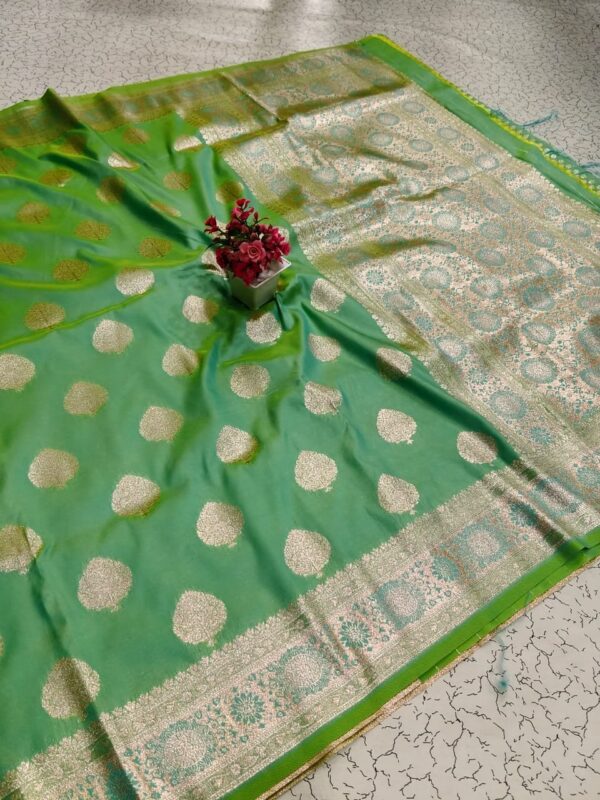 Pure Kora Silk Silver Zari - green