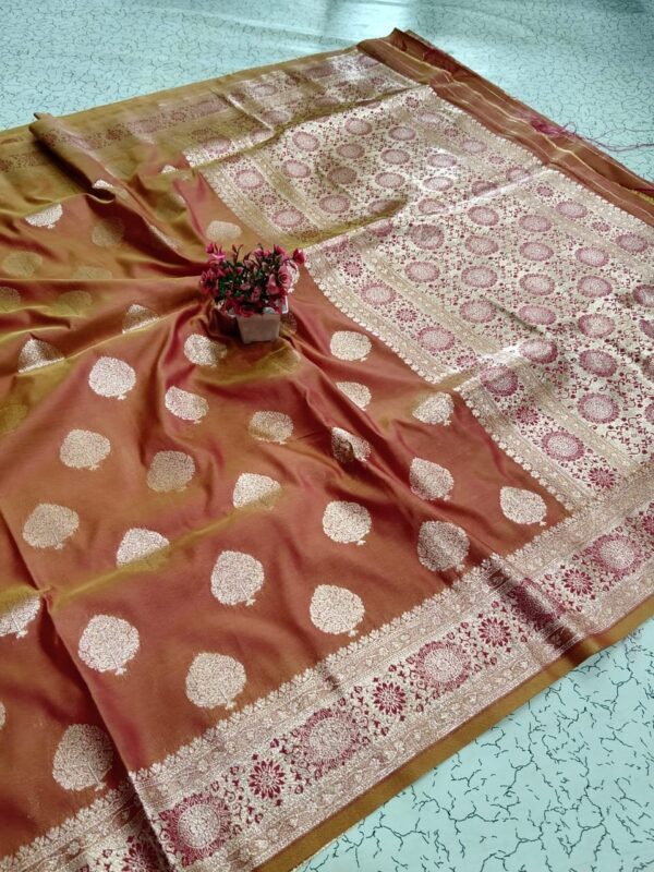 Pure Kora Silk Silver Zari - light orange