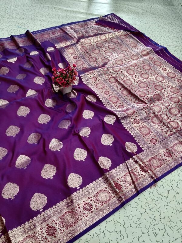 Pure Kora Silk Silver Zari - Violet