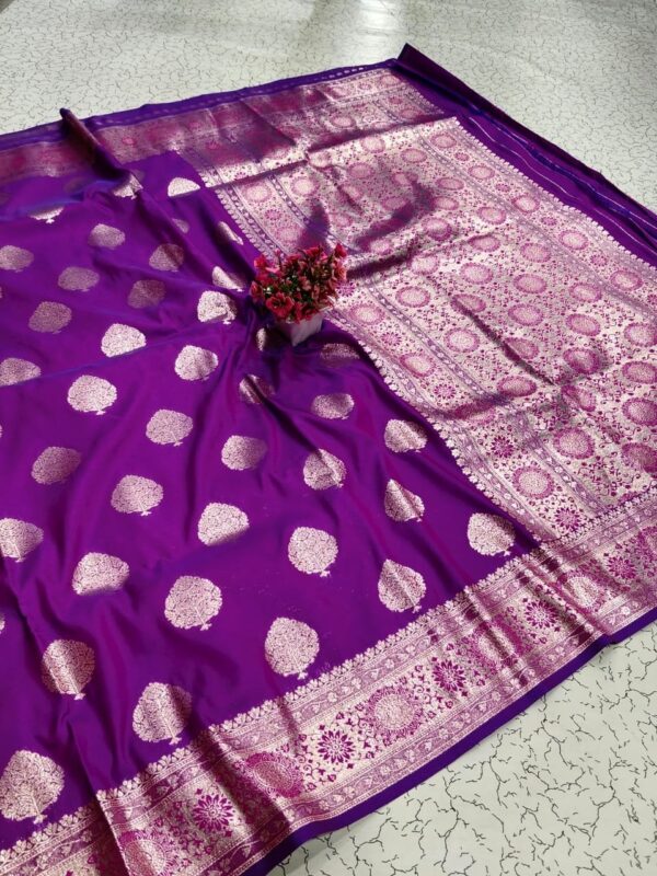 Pure Kora Silk Silver Zari - Rich Purple