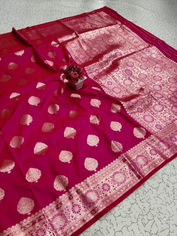 Pure Kora Silk Silver Zari - Rani pink