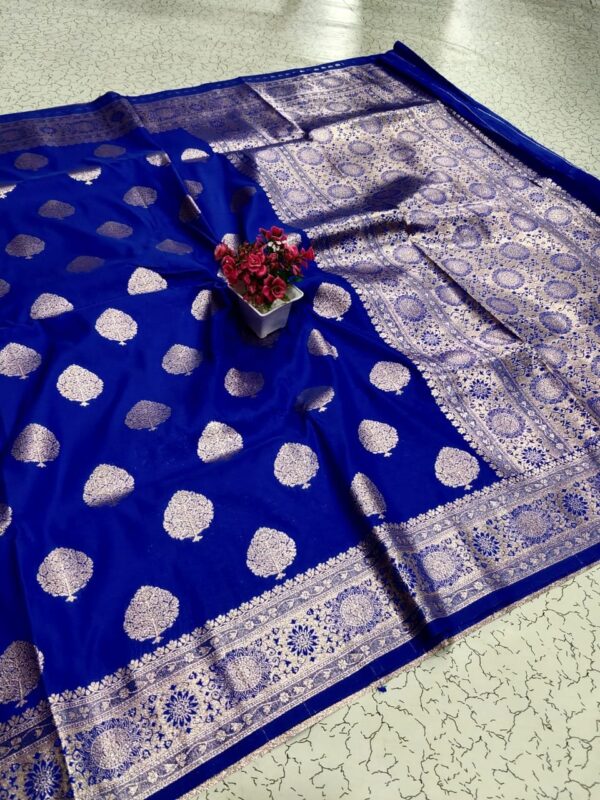 Pure Kora Silk Silver Zari - Blue