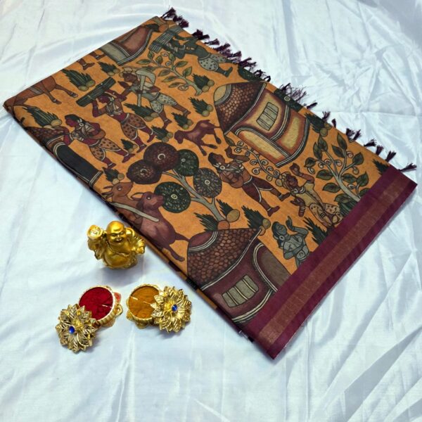 Siddhanth Kosovo Prints Traditional Kalamkari Silk saree - Orange maroon