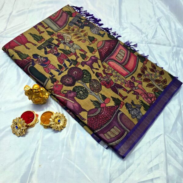 Siddhanth Kosovo Prints Traditional Kalamkari Silk saree - Yellow