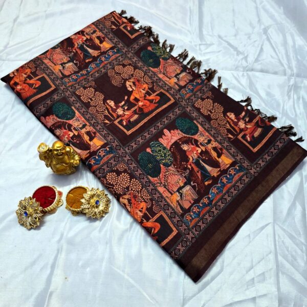 Siddhanth Kosovo Prints Traditional Kalamkari Silk saree - brown & orange