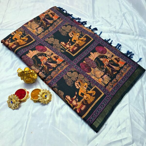 Siddhanth Kosovo Prints Traditional Kalamkari Silk saree - Black Purple