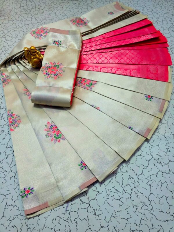 Borderless Meena Tissue Kubera - Silver White