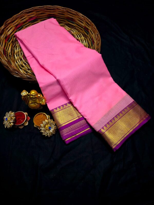 Plain Cotton Silk Saree with Zari Border - Pink