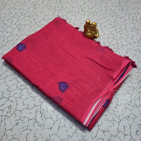 Linean Cotton saree - Rani Pink