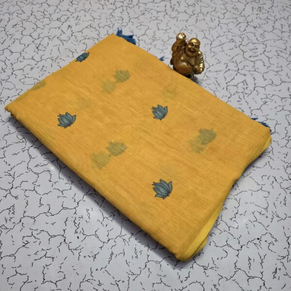 Linean Cotton saree - lemon Yellow