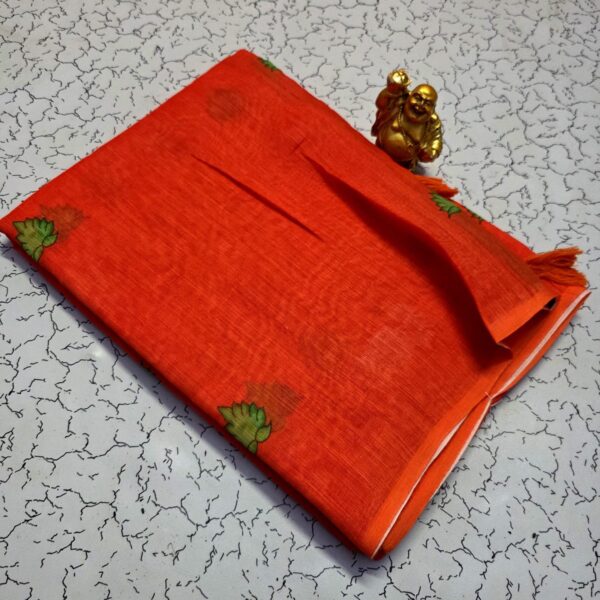 Linean Cotton saree - Orange