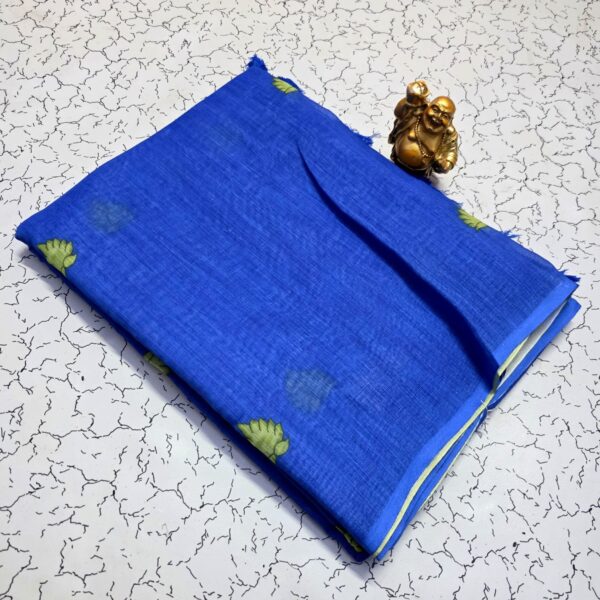 Linean Cotton saree - Blue
