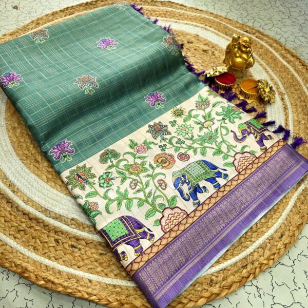 Siddhanth Traditional Bhavya Prints with Kalamkari Design - Green