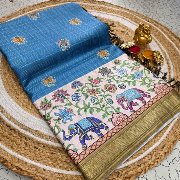 Siddhanth Traditional Bhavya Prints with Kalamkari Design - Sky blue