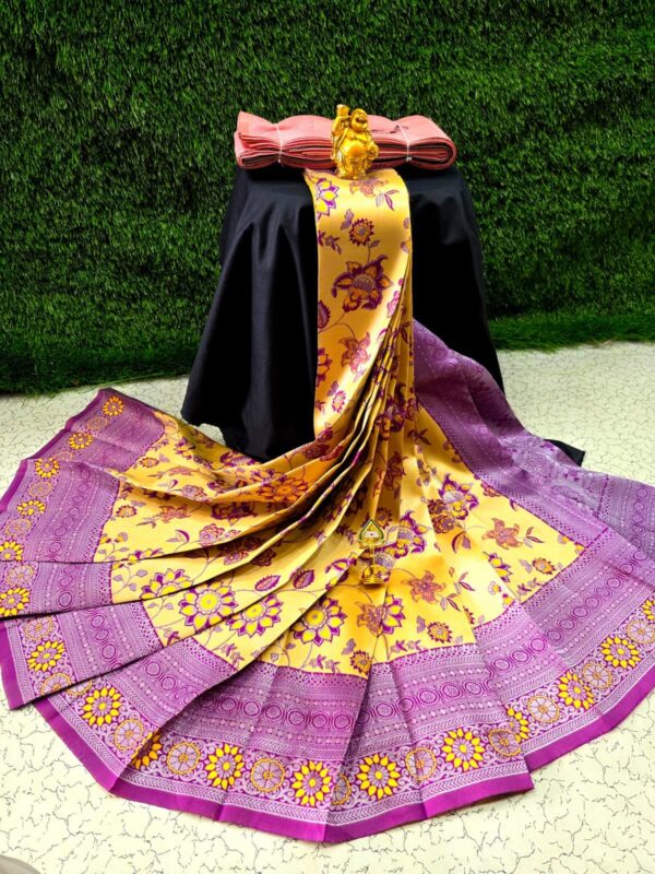 Laxmi Kubera Semi Silk Saree Yellow with Wine