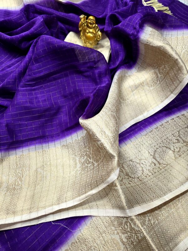 Mangalagiri Silk Cotton Checkd Saree Dark Violet