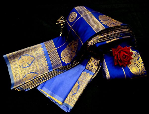 Own Production Premium Kanchi Checked Semi Silk - Ink Blue